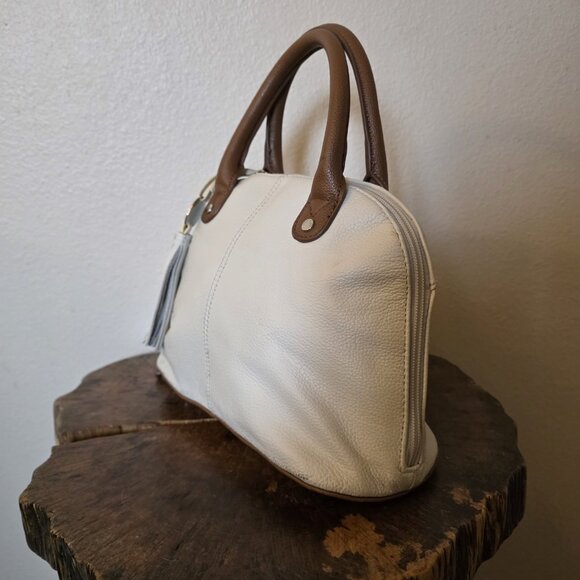 Tignanello Leather Dome Satchel Ivory Tassel Purse Medium - Picture 11 of 15